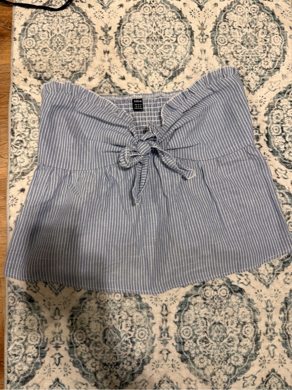 Striped Blue Tie-Front Strapless Top